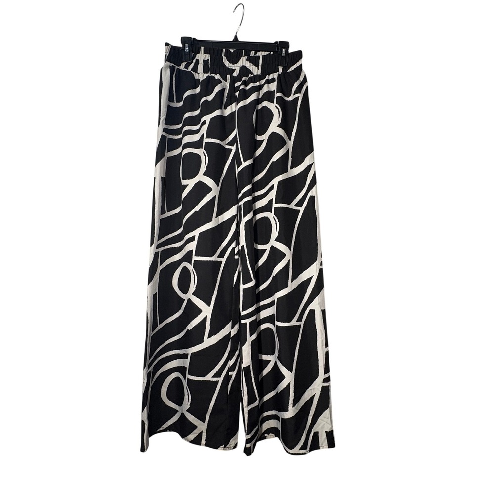 Sweet Rain Black White Abstract Geometric Wide Leg Pants - Large